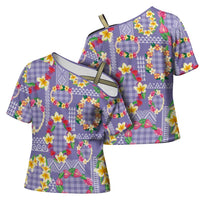 Hawaiian Leis Cross Shoulder Shirt Kakau Tattoos and Palaka Pastel Purple Color LT03 - Polynesian Pride