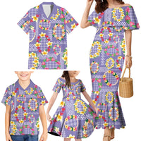 Hawaiian Leis Family Matching Mermaid Dress and Hawaiian Shirt Kakau Tattoos and Palaka Pastel Purple Color
