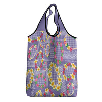 Hawaiian Leis Grocery Bag Kakau Tattoos and Palaka Pastel Purple Color LT03 - Polynesian Pride