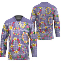 Hawaiian Leis Hockey Jersey Kakau Tattoos and Palaka Pastel Purple Color LT03 - Polynesian Pride