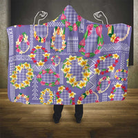 Hawaiian Leis Hooded Blanket Kakau Tattoos and Palaka Pastel Purple Color LT03 - Polynesian Pride