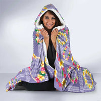 Hawaiian Leis Hooded Blanket Kakau Tattoos and Palaka Pastel Purple Color LT03 - Polynesian Pride