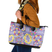 Hawaiian Leis Leather Tote Bag Kakau Tattoos and Palaka Pastel Purple Color LT03 Purple - Polynesian Pride