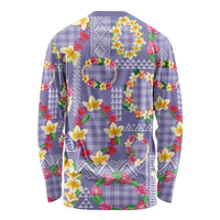 Hawaiian Leis Long Sleeve Shirt Kakau Tattoos and Palaka Pastel Purple Color LT03 - Polynesian Pride