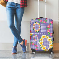 Hawaiian Leis Luggage Cover Kakau Tattoos and Palaka Pastel Purple Color