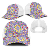 Hawaiian Leis Mesh Trucker Cap Kakau Tattoos and Palaka Pastel Purple Color LT03 - Polynesian Pride