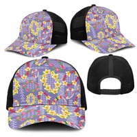 Hawaiian Leis Mesh Trucker Cap Kakau Tattoos and Palaka Pastel Purple Color LT03 - Polynesian Pride