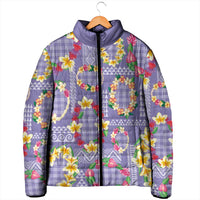 Hawaiian Leis Padded Jacket Kakau Tattoos and Palaka Pastel Purple Color LT03 - Polynesian Pride