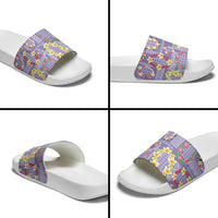 Hawaiian Leis Slide Sandals Kakau Tattoos and Palaka Pastel Purple Color LT03 - Polynesian Pride