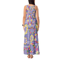 Hawaiian Leis Tank Maxi Dress Kakau Tattoos and Palaka Pastel Purple Color