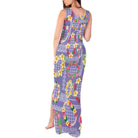 Hawaiian Leis Tank Maxi Dress Kakau Tattoos and Palaka Pastel Purple Color