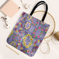 Hawaiian Leis Tote Bag Kakau Tattoos and Palaka Pastel Purple Color LT03 Black Strap One Size Purple - Polynesian Pride