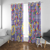Hawaiian Leis Window Curtain Kakau Tattoos and Palaka Pastel Purple Color LT03 With Grommets Purple - Polynesian Pride