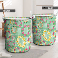 Hawaiian Leis Laundry Basket Kakau Tattoos and Palaka Pastel Green Color LT03 - Polynesian Pride
