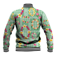 Hawaiian Leis Baseball Jacket Kakau Tattoos and Palaka Pastel Green Color LT03 - Polynesian Pride