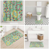 Hawaiian Leis Bathroom Set Kakau Tattoos and Palaka Pastel Green Color LT03 - Polynesian Pride