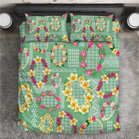 Hawaiian Leis Bedding Set Kakau Tattoos and Palaka Pastel Green Color LT03 Green - Polynesian Pride
