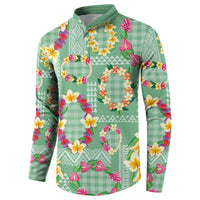 Hawaiian Leis Button Sweatshirt Kakau Tattoos and Palaka Pastel Green Color LT03 - Polynesian Pride