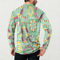 Hawaiian Leis Button Sweatshirt Kakau Tattoos and Palaka Pastel Green Color LT03 - Polynesian Pride