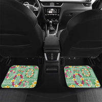 Hawaiian Leis Car Mats Kakau Tattoos and Palaka Pastel Green Color LT03 Set 2pcs - Back Green - Polynesian Pride