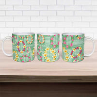 Hawaiian Leis Ceramic Mug Kakau Tattoos and Palaka Pastel Green Color LT03 - Polynesian Pride