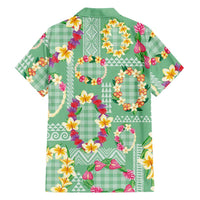 Hawaiian Leis Family Matching Long Sleeve Bodycon Dress and Hawaiian Shirt Kakau Tattoos and Palaka Pastel Green Color