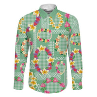 Hawaiian Leis Family Matching Puletasi and Hawaiian Shirt Kakau Tattoos and Palaka Pastel Green Color