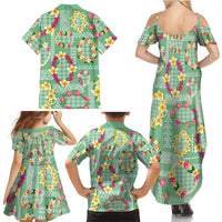 Hawaiian Leis Family Matching Summer Maxi Dress and Hawaiian Shirt Kakau Tattoos and Palaka Pastel Green Color