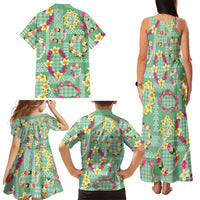 Hawaiian Leis Family Matching Tank Maxi Dress and Hawaiian Shirt Kakau Tattoos and Palaka Pastel Green Color