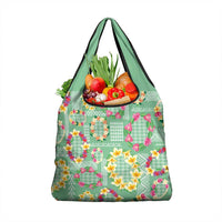 Hawaiian Leis Grocery Bag Kakau Tattoos and Palaka Pastel Green Color LT03 1-pack One Size Green - Polynesian Pride