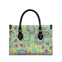 Hawaiian Leis Leather Bag Kakau Tattoos and Palaka Pastel Green Color LT03 - Polynesian Pride