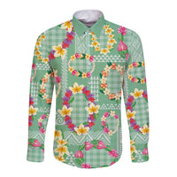 Hawaiian Leis Long Sleeve Button Shirt Kakau Tattoos and Palaka Pastel Green Color LT03 Unisex Green - Polynesian Pride