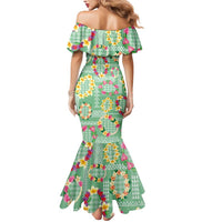 Hawaiian Leis Mermaid Dress Kakau Tattoos and Palaka Pastel Green Color