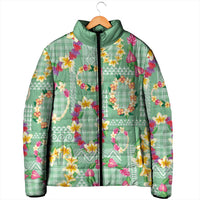 Hawaiian Leis Padded Jacket Kakau Tattoos and Palaka Pastel Green Color LT03 - Polynesian Pride