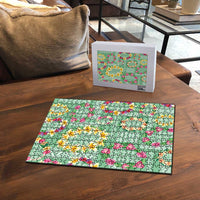 Hawaiian Leis Puzzle Kakau Tattoos and Palaka Pastel Green Color LT03 - Polynesian Pride