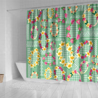Hawaiian Leis Shower Curtain Kakau Tattoos and Palaka Pastel Green Color LT03 - Polynesian Pride
