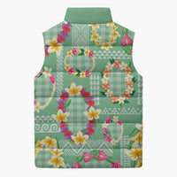 Hawaiian Leis Sleeveless Puffer Jacket Kakau Tattoos and Palaka Pastel Green Color LT03 - Polynesian Pride