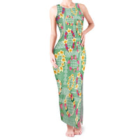 Hawaiian Leis Tank Maxi Dress Kakau Tattoos and Palaka Pastel Green Color LT03 Women Green - Polynesian Pride