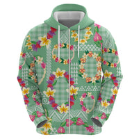 Hawaiian Leis Zip Hoodie Kakau Tattoos and Palaka Pastel Green Color LT03 - Polynesian Pride