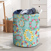 Hawaiian Leis Laundry Basket Kakau Tattoos and Palaka Pastel Teal Color LT03 Teal - Polynesian Pride