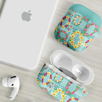 Hawaiian Leis AirPods Case Kakau Tattoos and Palaka Pastel Teal Color LT03 - Polynesian Pride