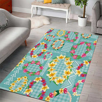 Hawaiian Leis Area Rug Kakau Tattoos and Palaka Pastel Teal Color LT03 - Polynesian Pride