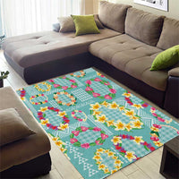 Hawaiian Leis Area Rug Kakau Tattoos and Palaka Pastel Teal Color LT03 - Polynesian Pride