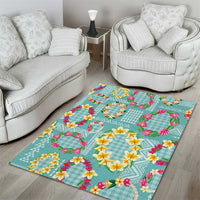 Hawaiian Leis Area Rug Kakau Tattoos and Palaka Pastel Teal Color LT03 - Polynesian Pride