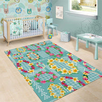 Hawaiian Leis Area Rug Kakau Tattoos and Palaka Pastel Teal Color LT03 - Polynesian Pride
