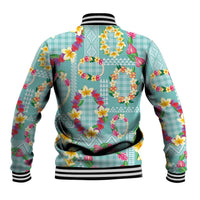 Hawaiian Leis Baseball Jacket Kakau Tattoos and Palaka Pastel Teal Color LT03 - Polynesian Pride