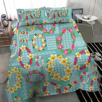 Hawaiian Leis Bedding Set Kakau Tattoos and Palaka Pastel Teal Color LT03 - Polynesian Pride