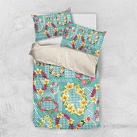 Hawaiian Leis Bedding Set Kakau Tattoos and Palaka Pastel Teal Color LT03 US Twin 172cm x 218cm Teal - Polynesian Pride