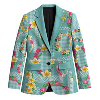 Hawaiian Leis Blazer Kakau Tattoos and Palaka Pastel Teal Color LT03 Unisex Teal - Polynesian Pride