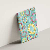 Hawaiian Leis Canvas Wall Art Kakau Tattoos and Palaka Pastel Teal Color LT03 - Polynesian Pride